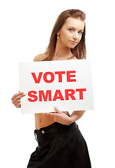 Image showing lovely girl holding vote smart board