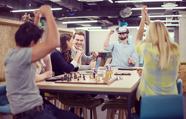 Image showing Young Multiethnic Business team using virtual reality headset