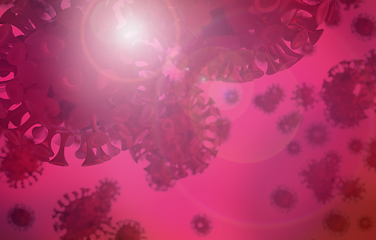 Image showing Red COVID-19 virus background with lens flare