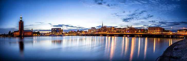 Image showing Stockholm sunset skyline panorama with City Hall