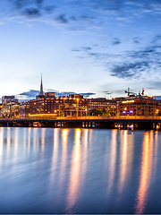 Image showing Stockholm sunset skyline panorama with City Hall