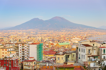 Image showing Skyline Naples twilight Vesuvius Italy