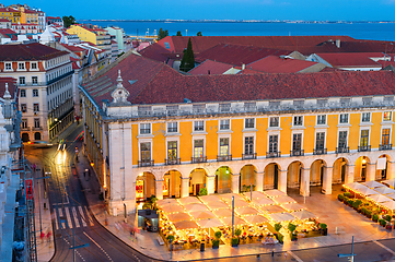 Image showing illuminated restaurant at Lisbon square