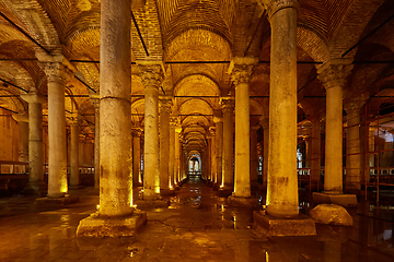 Image showing The Basilica Cistern - underground water reservoir build by Emperor Justinianus in 6th century, Istanbul, Turkey