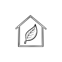 Image showing Ecology friendly house with leaf hand drawn icon.