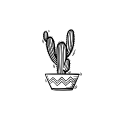 Image showing Cactus in a pot hand drawn sketch icon.