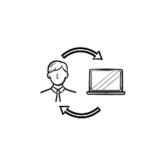 Image showing Man studying online on computer hand drawn icon.