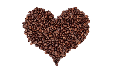 Image showing Aromatic roasted coffee beans in a heart shape