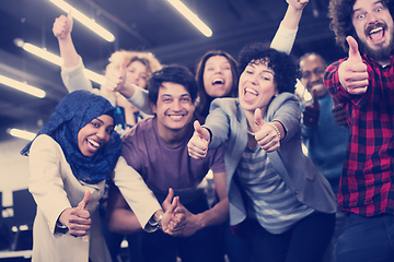 Image showing portrait of young excited multiethnics business team