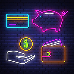 Image showing Money and banking neon signs collection