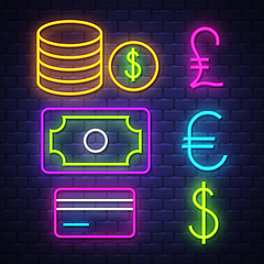 Image showing Money and banking neon signs collection