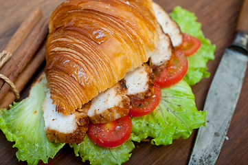 Image showing savory croissant brioche bread with chicken breast 