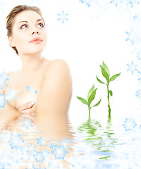 Image showing clean lady in water with green plants