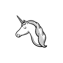 Image showing Unicorn head with horn hand drawn sketch icon.