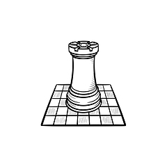 Image showing Chess board and figure hand drawn sketch icon.