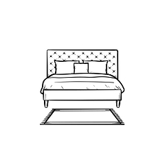 Image showing Bed with pillows hand drawn sketch icon.