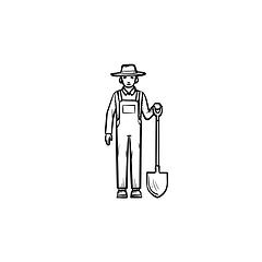 Image showing Farmer with shovel hand drawn sketch icon.