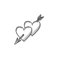 Image showing Hearts with cupid arrow hand drawn sketch icon.