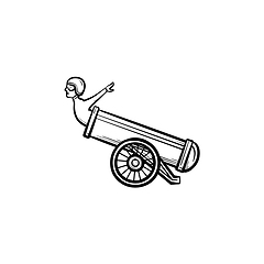 Image showing Stuntman in the cannon hand drawn sketch icon.