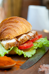 Image showing savory croissant brioche bread with chicken breast 