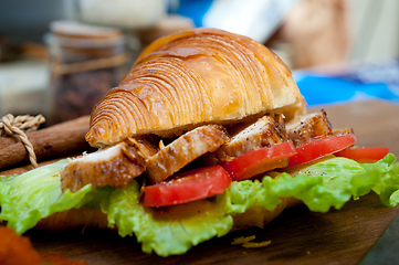 Image showing savory croissant brioche bread with chicken breast 