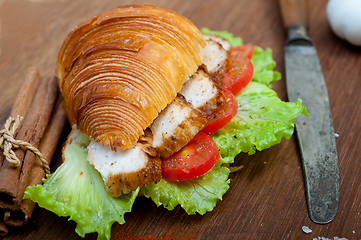 Image showing savory croissant brioche bread with chicken breast 