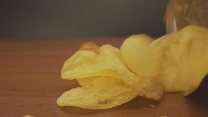 Image showing Potato chips in camera motion closeup footage