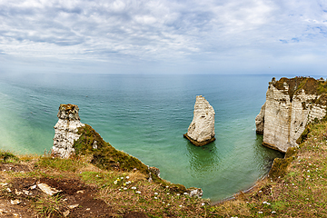 Image showing View of natural chalk cliffs of Etretat