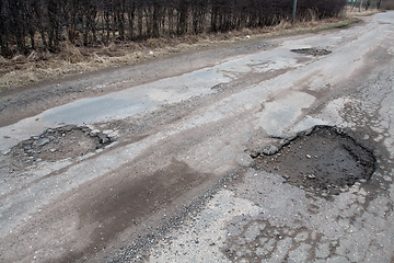 Image showing Damaged asphalt road after winter.