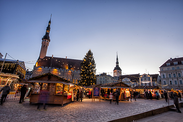 Image showing Traditional Christmas market in Tallinn old town.