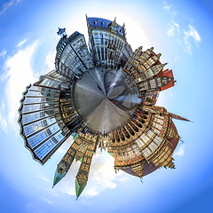 Image showing Tiny planet with Skyline of Bremen main market square, Germany