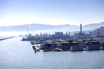 Image showing Panorama of the Genova port in Italy.