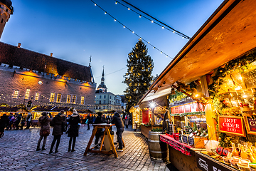 Image showing Traditional Christmas market in Tallinn old town.