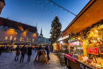 Image showing Traditional Christmas market in Tallinn old town.