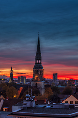 Image showing Kreuzkirche Church In Hanover on colorful sunset sky