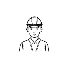 Image showing Engineer in hard hat hand drawn sketch icon.