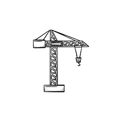 Image showing Construction crane hand drawn sketch icon..