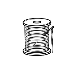 Image showing Thread spool with needle hand drawn sketch icon.