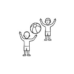 Image showing Child playing with friend hand drawn sketch icon.