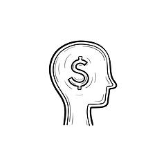 Image showing Rich brain in the head hand drawn sketch icon.