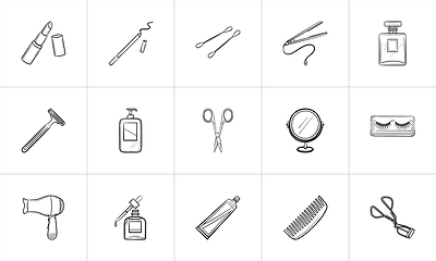 Image showing Beauty accessories hand drawn sketch icon set.