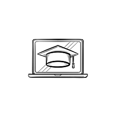 Image showing Graduation cap on computer screen hand drawn icon.