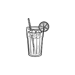 Image showing Orange juice with straw hand drawn sketch icon.