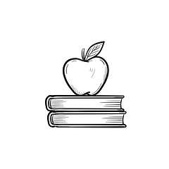 Image showing Text books and apple hand drawn sketch icon.