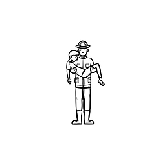 Image showing Strong fireman rescuing a person sketch icon.