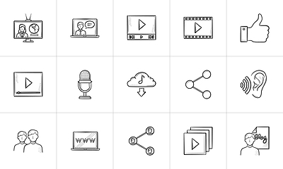 Image showing Media hand drawn sketch icon set.