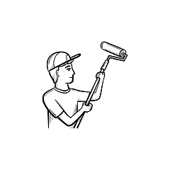 Image showing Painter with roller hand drawn sketch icon.