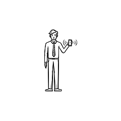 Image showing Man with electronic tablet hand drawn sketch icon.