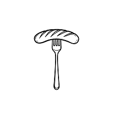 Image showing Grilled sausage on fork hand drawn sketch icon.