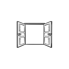 Image showing Door opening hand drawn sketch icon.